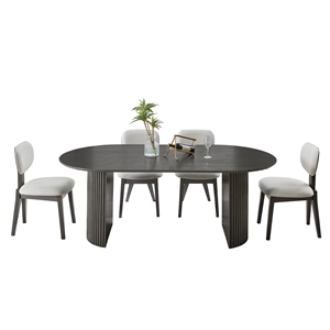 Valencia 5Pc 80&quot Oval Gray Oak Wood Fin Dng Set w/Dual Pedestal Base+Lt Gry Chrs