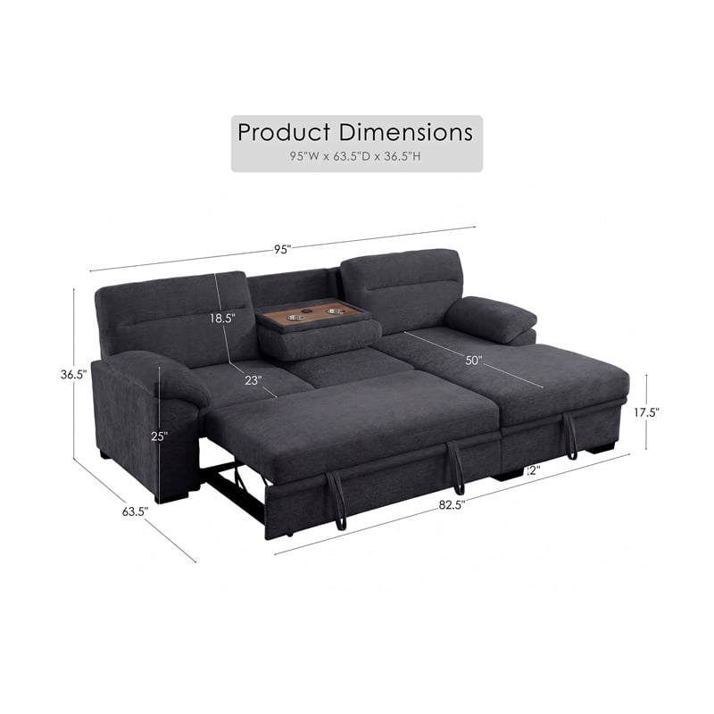 Lilola Home Kipling II 95-inch Dark Gray Chenille Sleeper Sectional Sofa