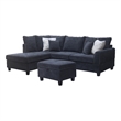 Harmony 99&quotW Black Fabric Sectional Sofa w/Left-Facing Chaise & Storage Ottoman