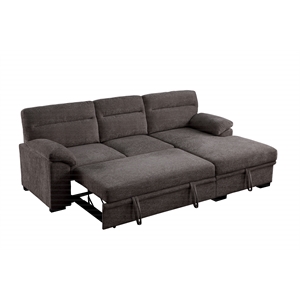 Kipling II 95&quotW Brown Chenille Fabric Sleeper Sectional Sofaort