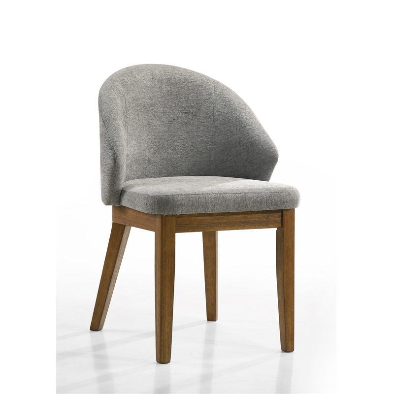 Andrew Set of 2 Barrel-Back Dining Chairs+Lt.Gray Fabric & Walnut Wood Fin. Legs