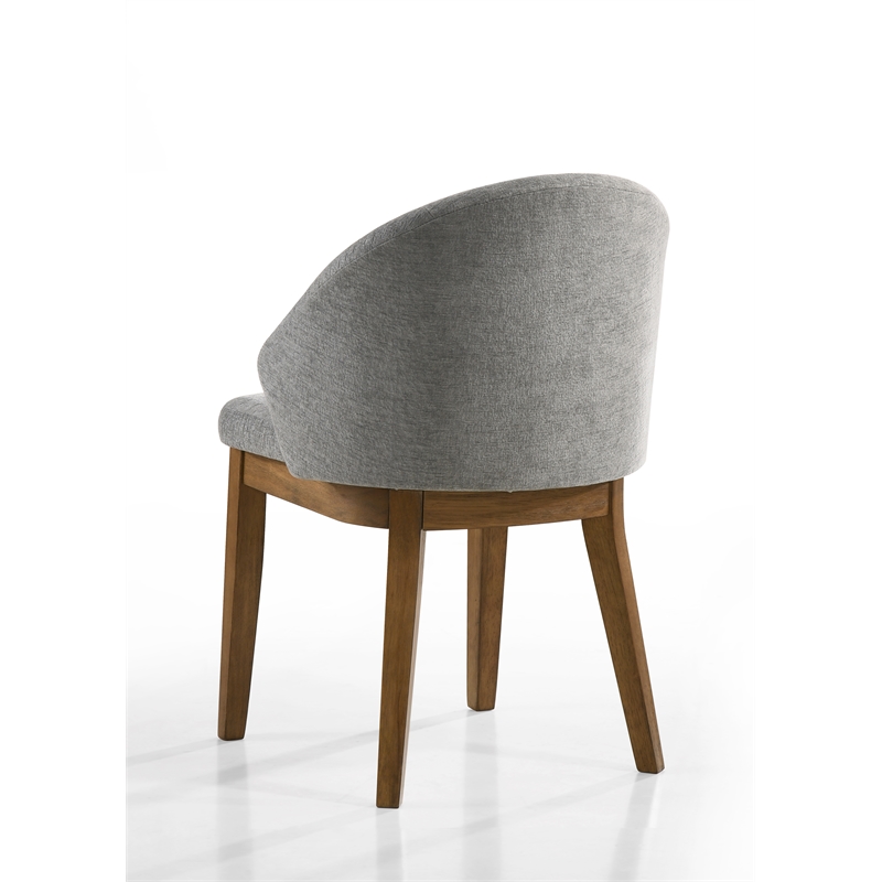 Andrew Set of 2 Barrel-Back Dining Chairs+Lt.Gray Fabric & Walnut Wood Fin. Legs