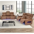 Jazz Lt Brown Faux Leather Pwr Recl.Sofa Set+BT Spkrs+LED+Wrls Chrg+USB+Cuphldrs