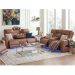 Jazz Lt Brown Faux Leather Pwr Recl.Sofa Set+BT Spkrs+LED+Wrls Chrg+USB+Cuphldrs