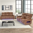 Jazz Lt Brown Faux Leather Pwr Recl.Sofa Set+BT Spkrs+LED+Wrls Chrg+USB+Cuphldrs