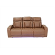 Jazz Lt Brown Faux Leather Pwr Recl.Sofa Set+BT Spkrs+LED+Wrls Chrg+USB+Cuphldrs