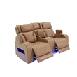 Jazz Lt Brown Faux Leather Pwr Recl.Sofa Set+BT Spkrs+LED+Wrls Chrg+USB+Cuphldrs
