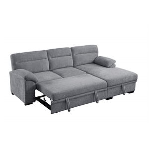 Kipling II 95&quotW Light Gray Chenille Sleeper Sectional Sofa
