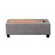Madison Light Gray Uph. Storage Ottoman Console Tbl w/Wooden Top+USB+AC Ports