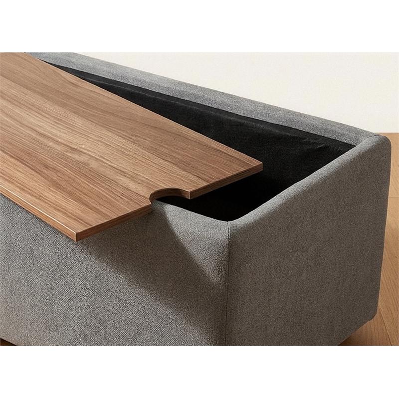Madison Light Gray Uph. Storage Ottoman Console Tbl w/Wooden Top+USB+AC Ports