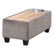 Madison Light Gray Uph. Storage Ottoman Console Tbl w/Wooden Top+USB+AC Ports