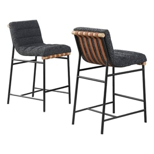 Lahni Set of 2 Dark Gray Boucle 26-inch Counter Stools with Iron Legs