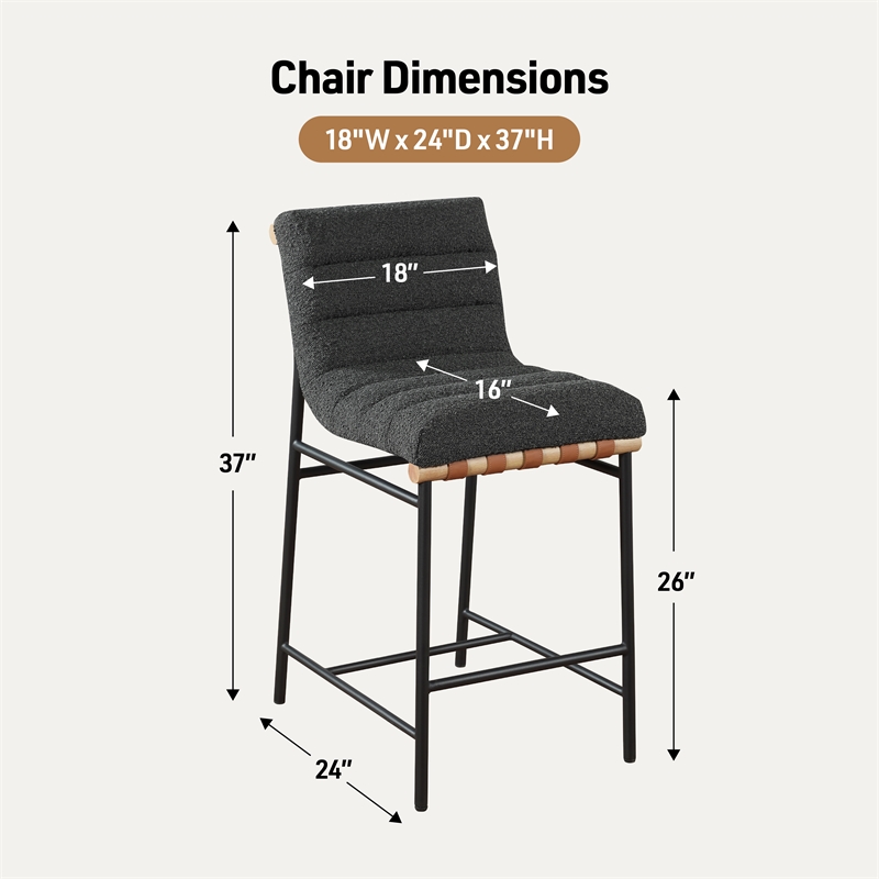 Lahni Set of 4 Dark Gray Boucle 26-inch Counter Stools with Iron Legs