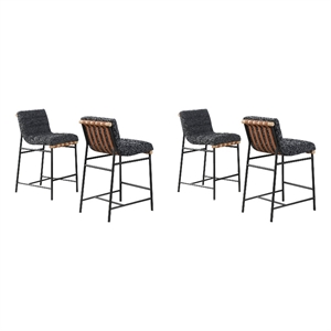 Lahni Set of 4 Dark Gray Boucle 26-inch Counter Stools with Iron Legs