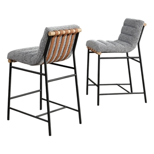 Lahni Set of 2 Gray Boucle 26-inch Counter Stools with Iron Legs
