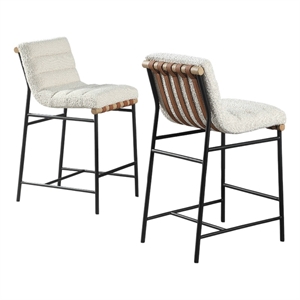 Lahni Set of 2 White Boucle 26-inch Counter Stools with Iron Legs