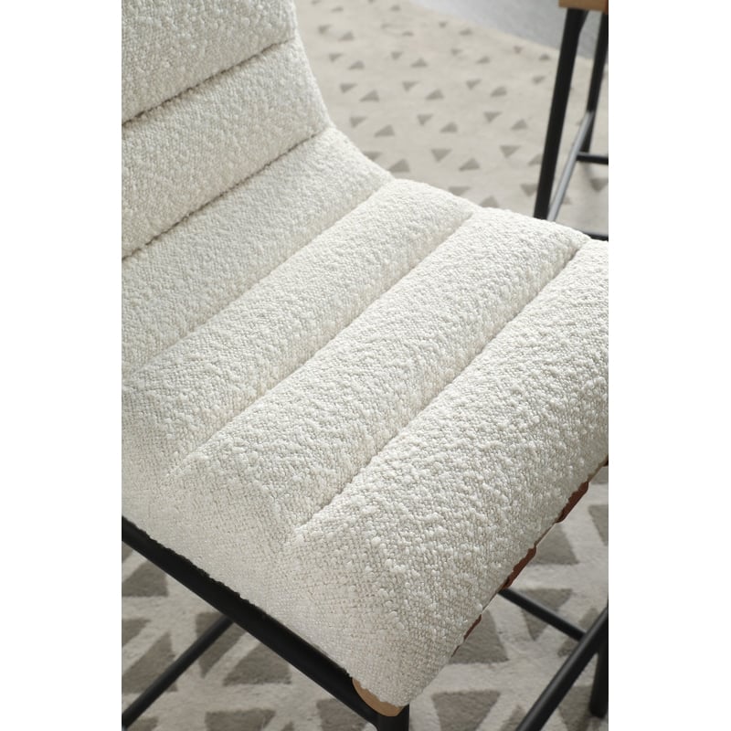 Lahni Set of 4 White Boucle 26-inch Counter Stools with Iron Legs