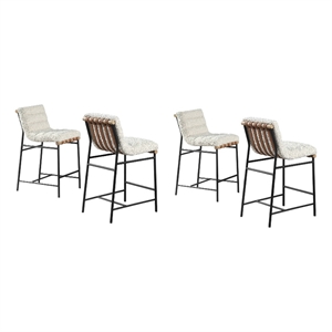 Lahni Set of 4 White Boucle 26-inch Counter Stools with Iron Legs