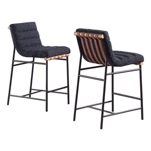Lahni Set of 2 Black Boucle 26-inch Counter Stools with Iron Legs