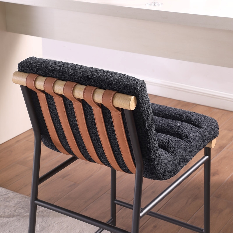 Lahni Set of 4 Black Boucle 26-inch Counter Stools with Iron Legs