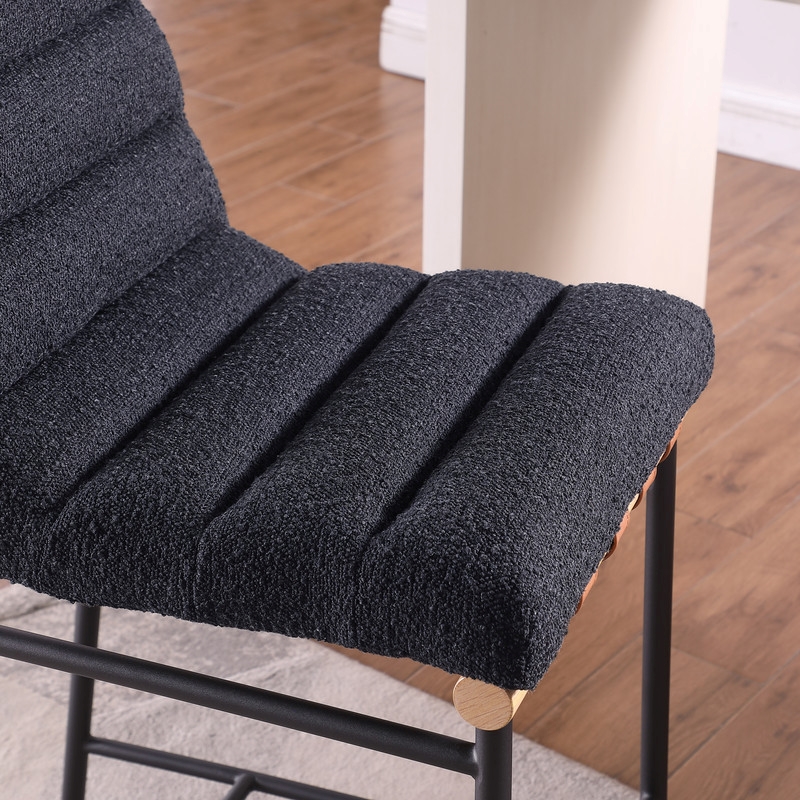 Lahni Set of 4 Black Boucle 26-inch Counter Stools with Iron Legs