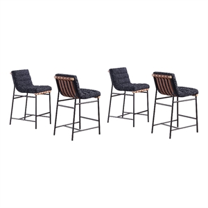 Lahni Set of 4 Black Boucle 26-inch Counter Stools with Iron Legs