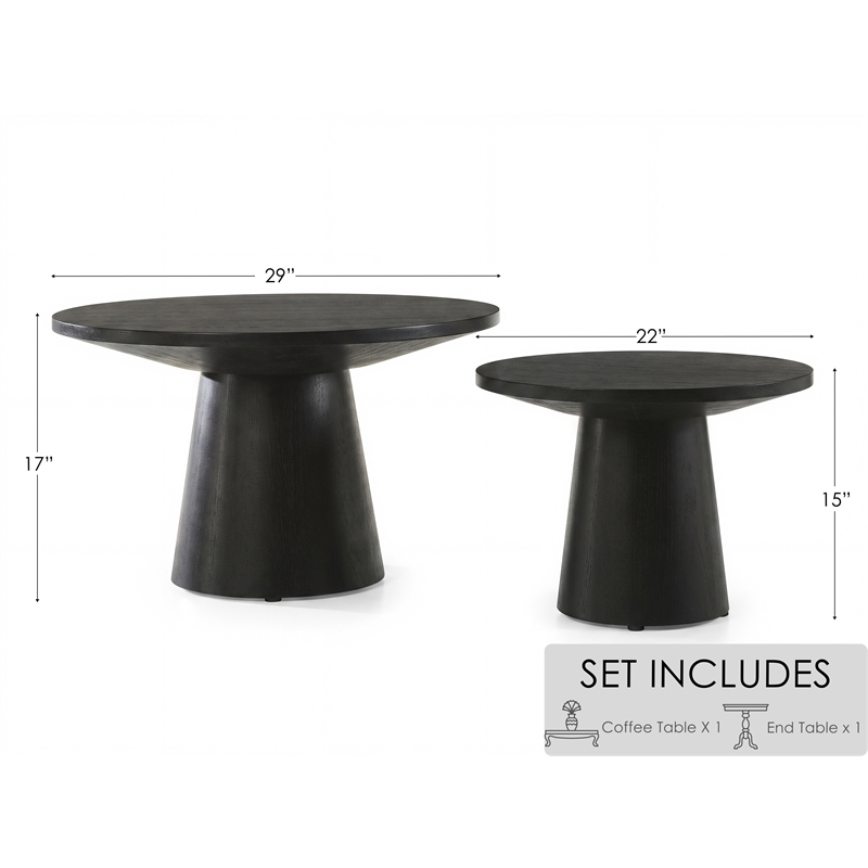 Jasper Ebony Black 2-Piece Round Wood Coffee & End Table Set