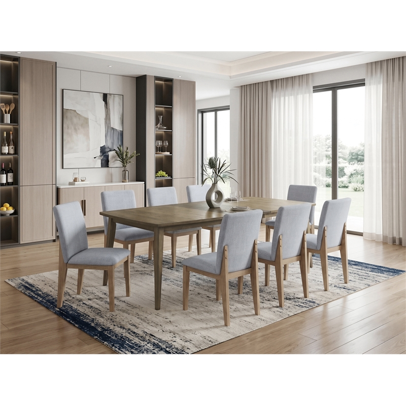 Bistro 9-Pc Walnut Mixed Wood Fin.Dining Set-Extendable Tbl & 8 Linen Chrs