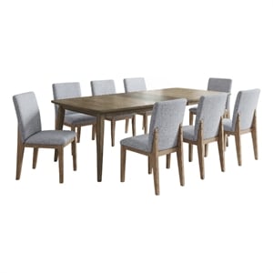 Bistro 9-Pc Walnut Mixed Wood Fin.Dining Set-Extendable Tbl & 8 Linen Chrs