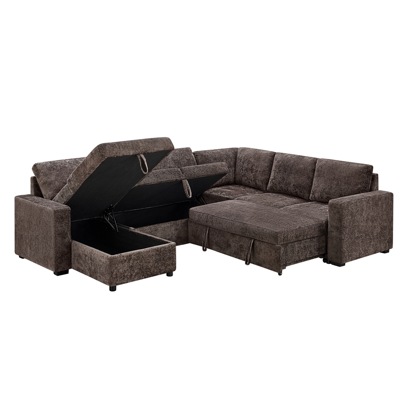 Esmeralda 122-inch Chocolate Chenille Modular Sleeper Sectional Sofa