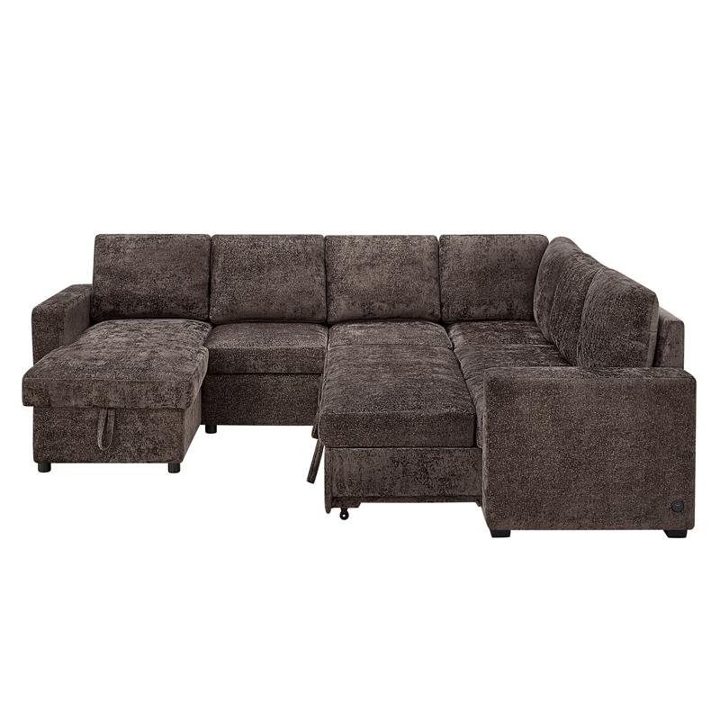 Esmeralda 122-inch Chocolate Chenille Modular Sleeper Sectional Sofa