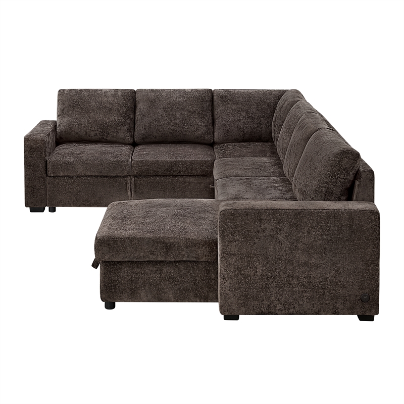 Esmeralda 122-inch Chocolate Chenille Modular Sleeper Sectional Sofa