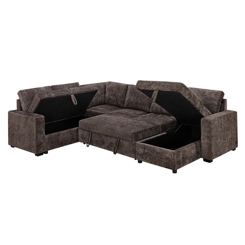 Esmeralda 122-inch Chocolate Chenille Modular Sleeper Sectional Sofa