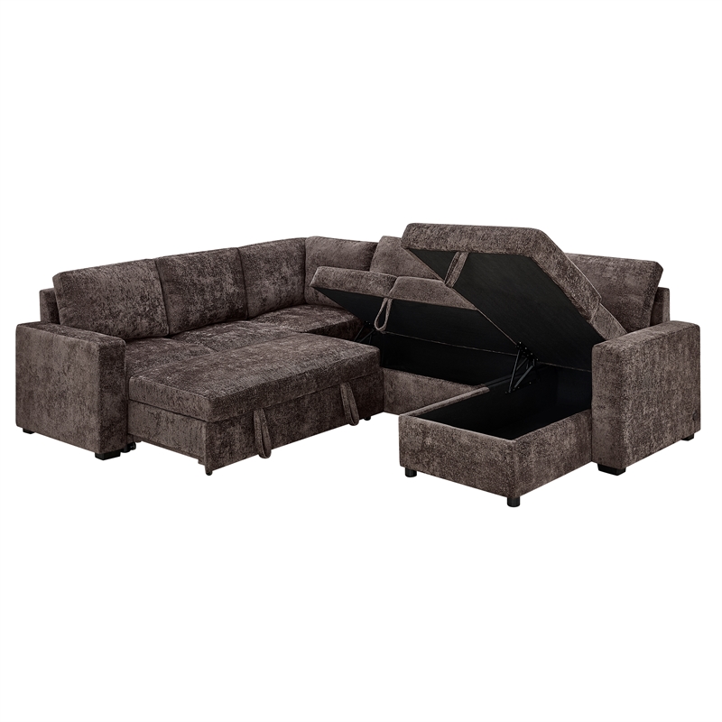 Esmeralda 122-inch Chocolate Chenille Modular Sleeper Sectional Sofa
