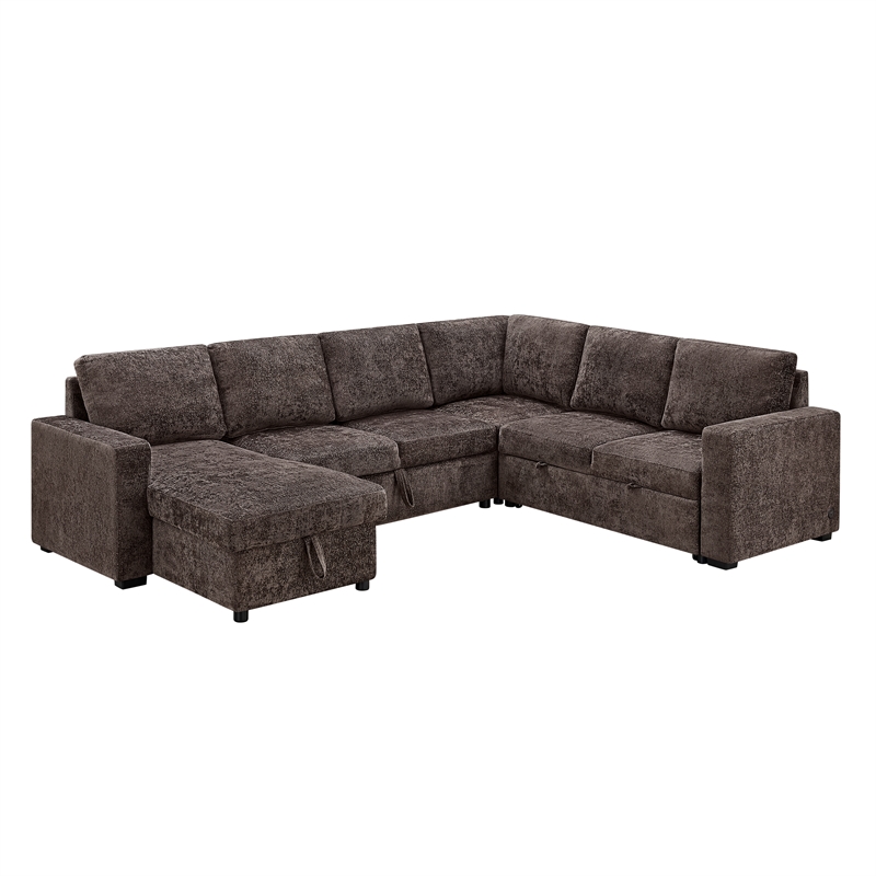 Esmeralda 122-inch Chocolate Chenille Modular Sleeper Sectional Sofa