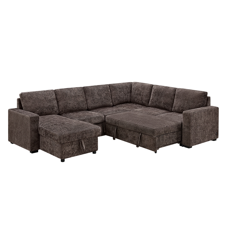 Esmeralda 122-inch Chocolate Chenille Modular Sleeper Sectional Sofa