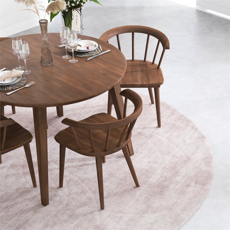 Riley Mid-Century Modern Solid Wood Dining Chair in Brown (Set of 2)