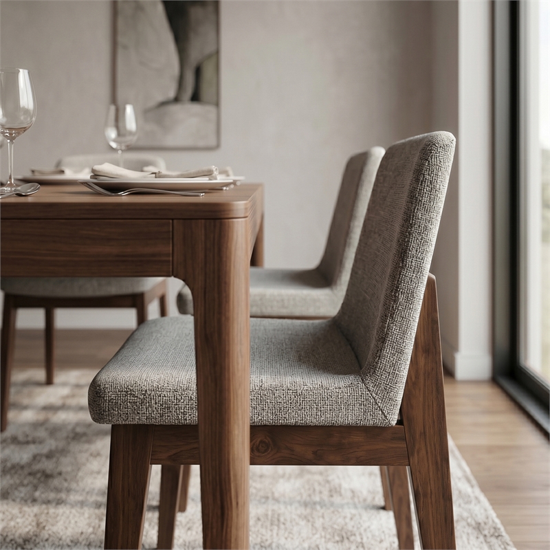 Ashcroft Levi Fabric Upholstered Dining Chair in Light Gray (Set of 2)