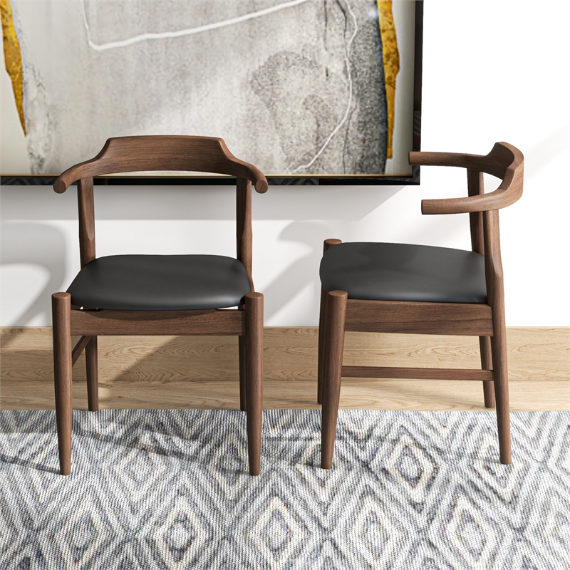 Latham Mid-Century Modern Black Faux Leather Dining Chair (Set of 2)