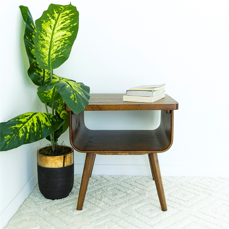 Connor Mid-Century Modern Rectangular Solid Wood End Table in Brown