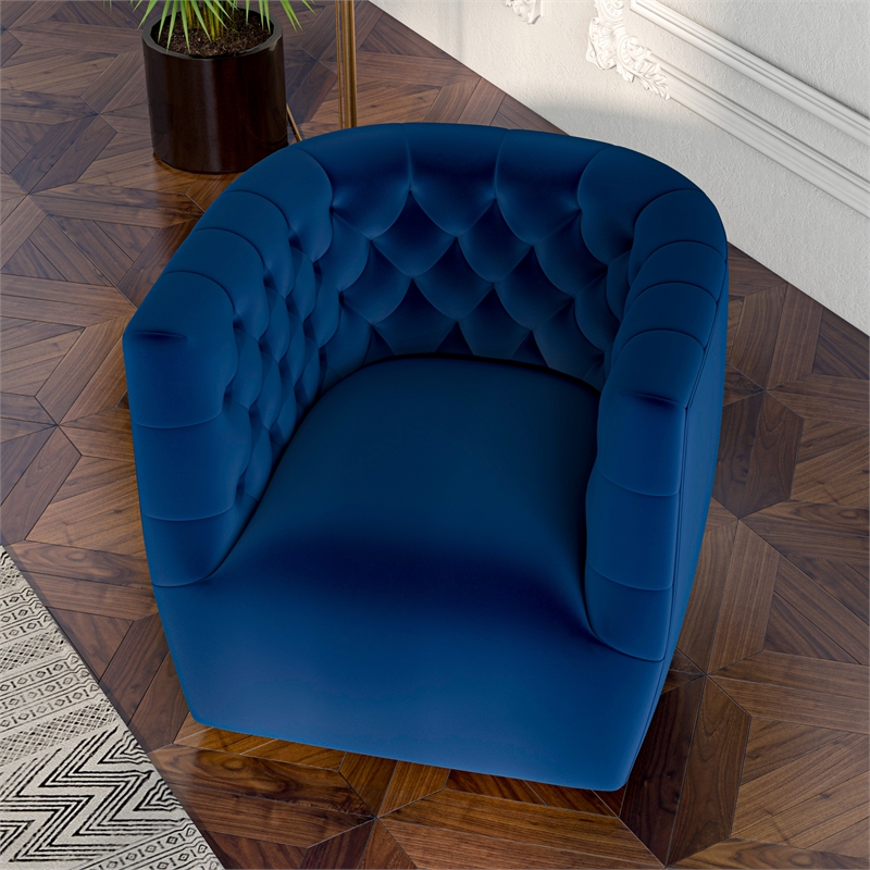 Rose Mid Century Modern Comfy Navy Blue Velvet Swivel Accent Chair