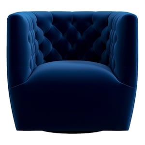 Rose Mid Century Modern Comfy Navy Blue Velvet Swivel Accent Chair