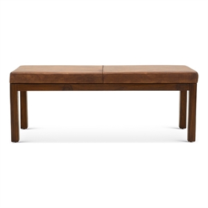 Komodo Mid-Century Modern Stitched Genuine Leather Upholstered Bench in Tan