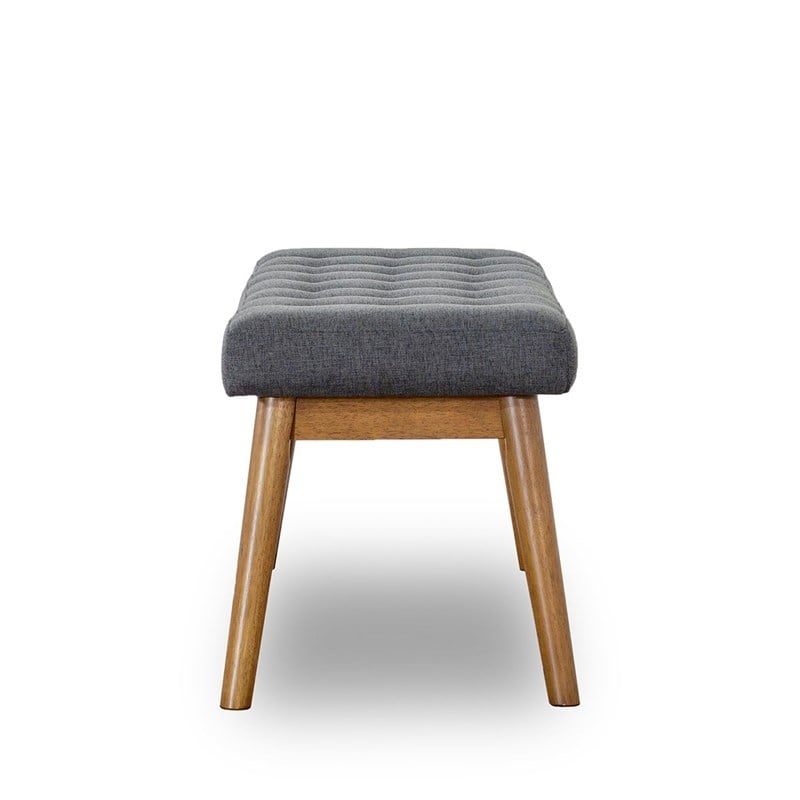 Allen Mid-Century Modern Fabric Button-Tufted Upholstered Bench in Gray