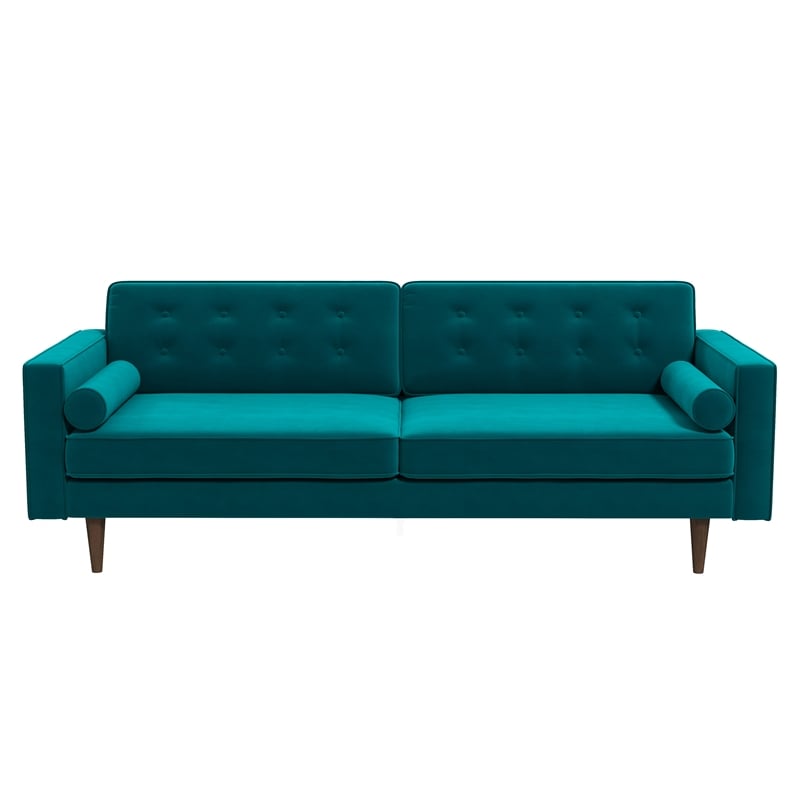 Harriet Mid Century Style Tufted Velvet Sofa Couch for Living Room in Turquoise