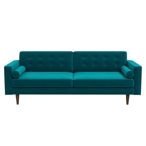 Harriet Mid Century Style Tufted Velvet Sofa Couch for Living Room in Turquoise