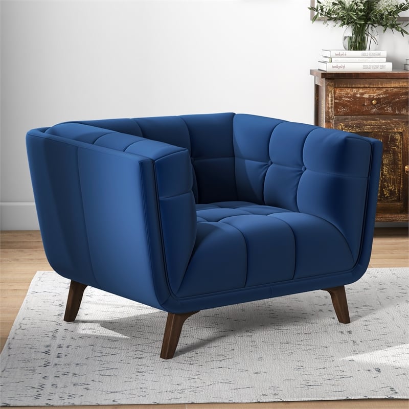 Allen Mid-Century Modern Velvet Upholstered Armchair in Blue