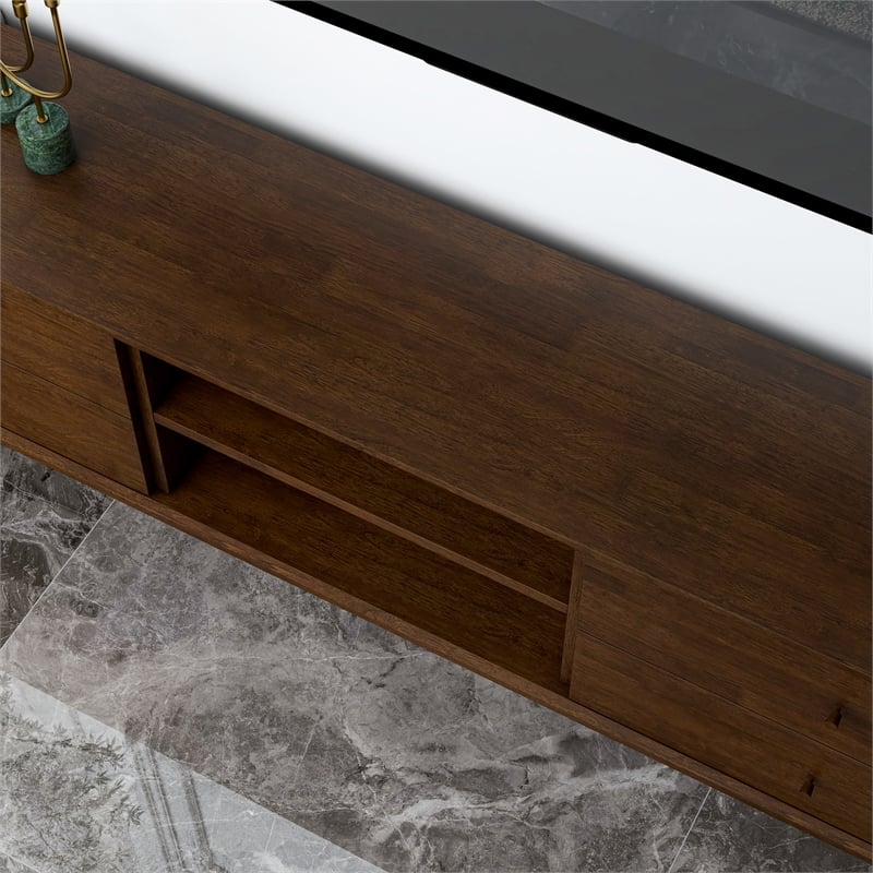Vicenza Mid Century Solid Wood Walnut TV Stand with 6 Storage Cabinet
