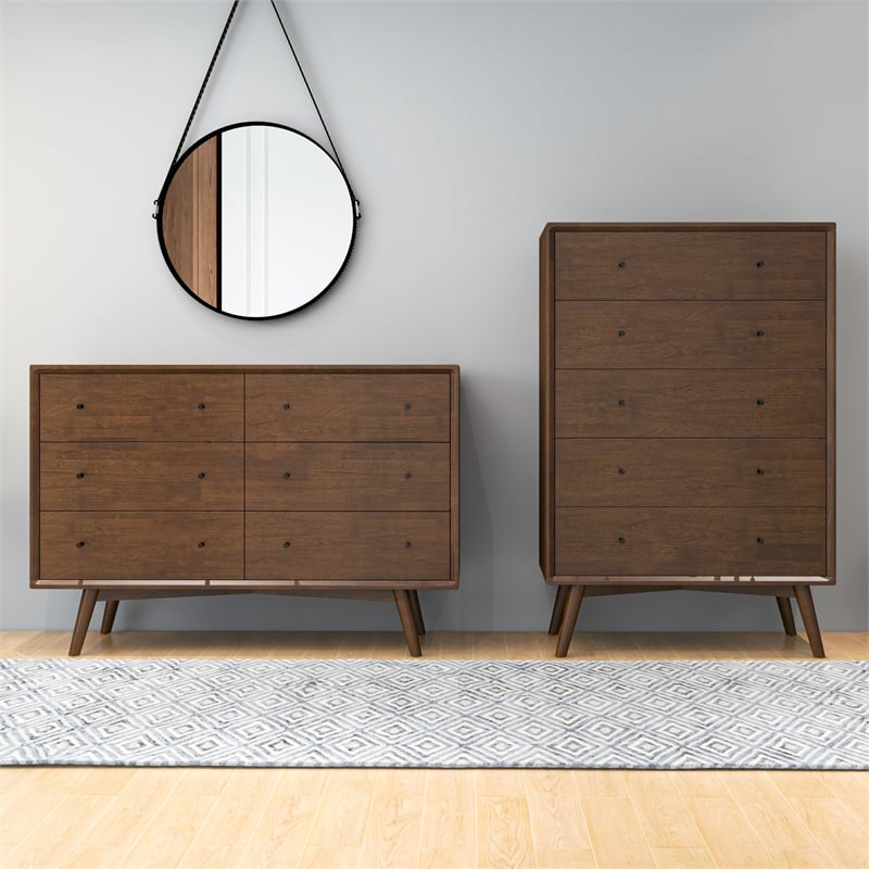 Francesca Modern Bedroom 6 Drawers Dressers in Solid Wood Walnut Brown