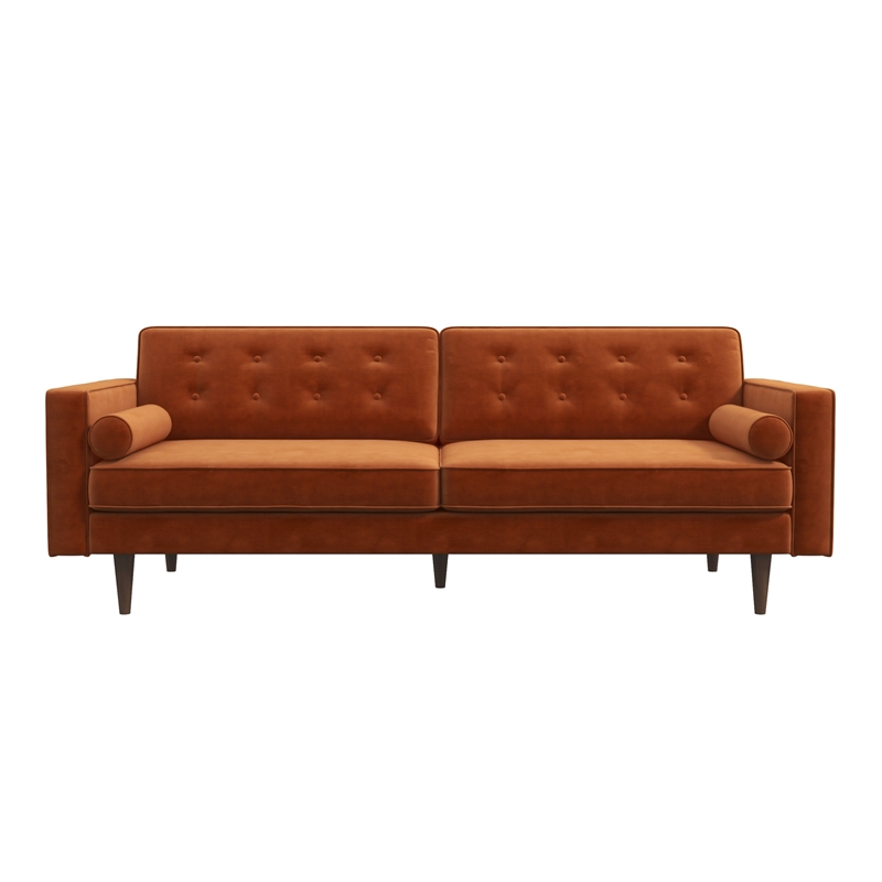 Harriet Mid-Century Modern Tufted Back Velvet Sofa in Orange